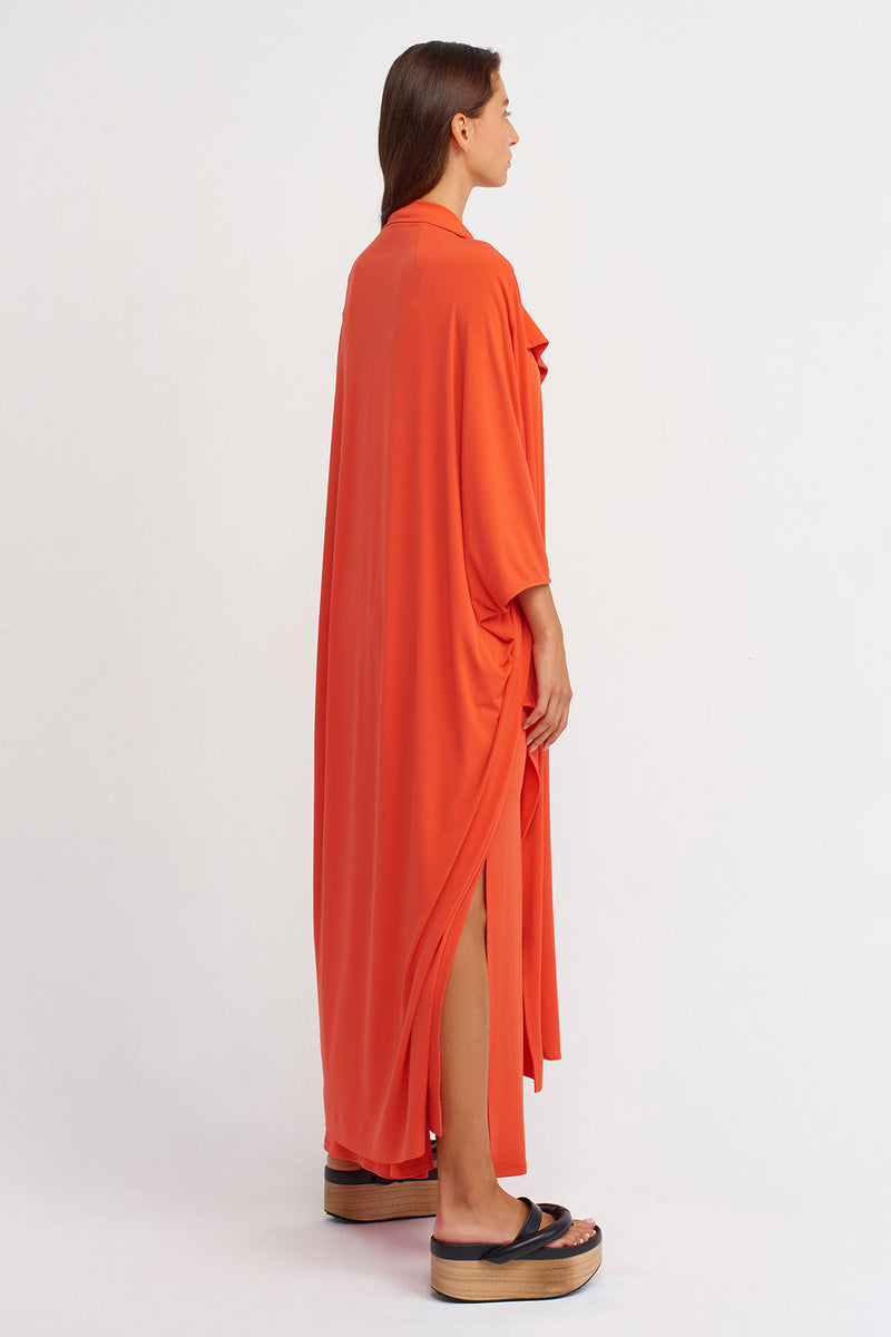 Nu Solid Open-Front Maxi Outerwear Orange