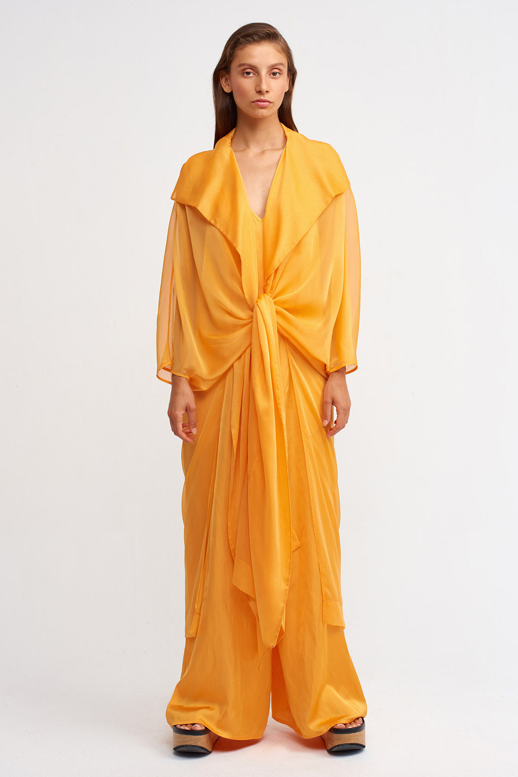 Nu Solid Chiffon Kimono Outerwear Orange