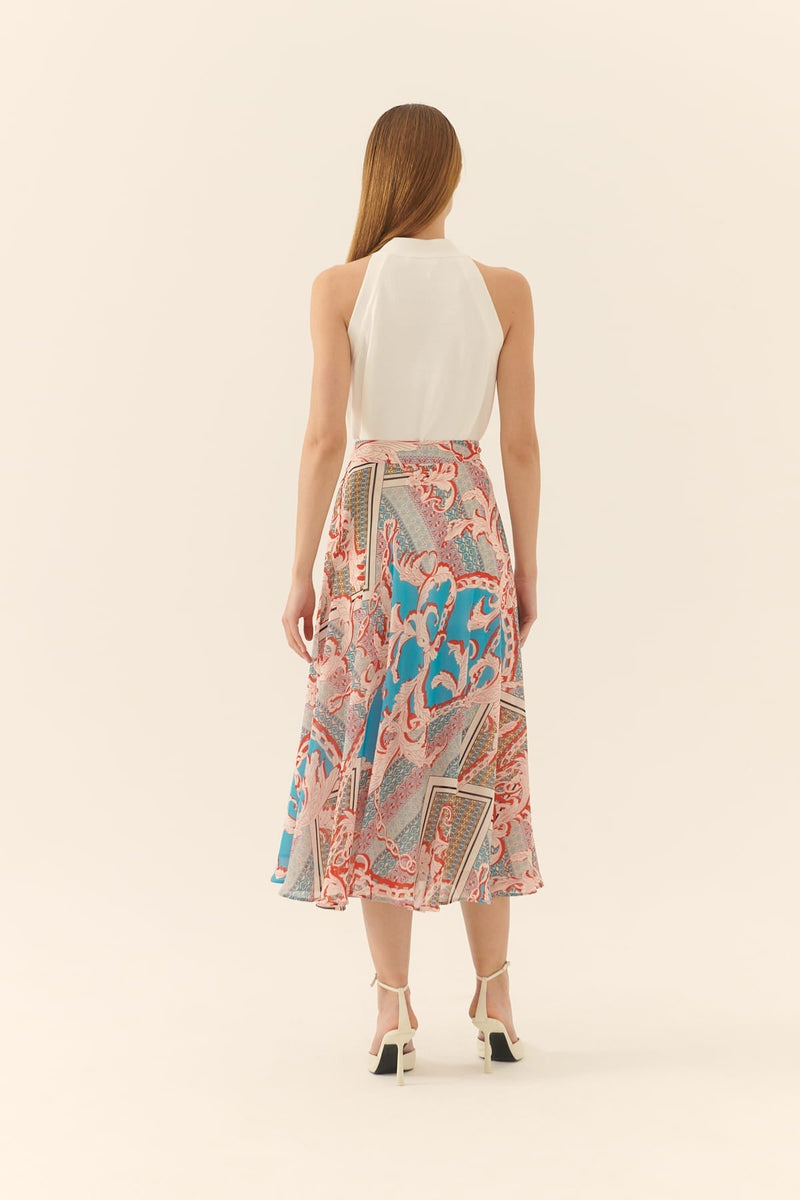 Roman Shawl Patterned Midi Skirt Multi Color
