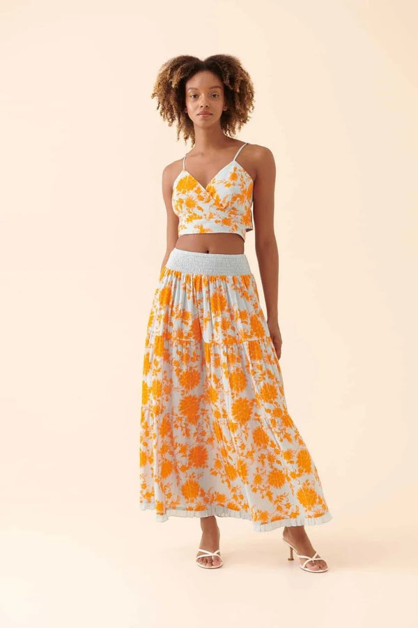 Roman Floral Print Maxi Skirt Multi Color