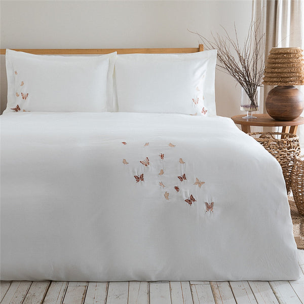 Chakra Bamboo Butterfly Duvet Cover Set Dbl 200X220Cm White