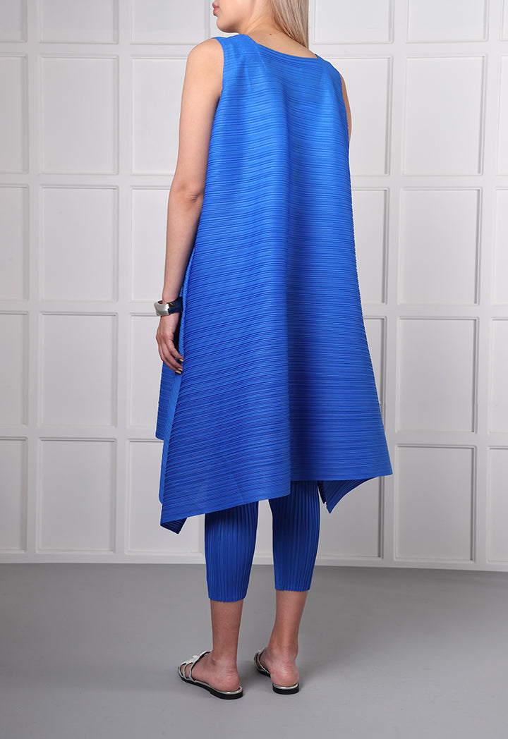 Choice Horizontal Pleated Pattern Dress Blue