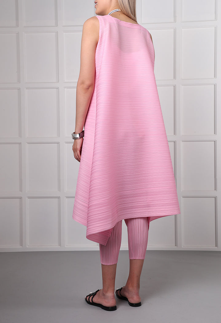 Choice Horizontal Pleated Pattern Dress Pink
