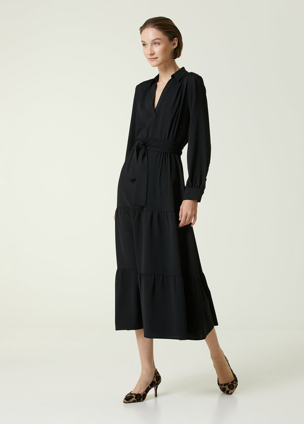 Beymen Collection Belted Midi Crepe Dress Black