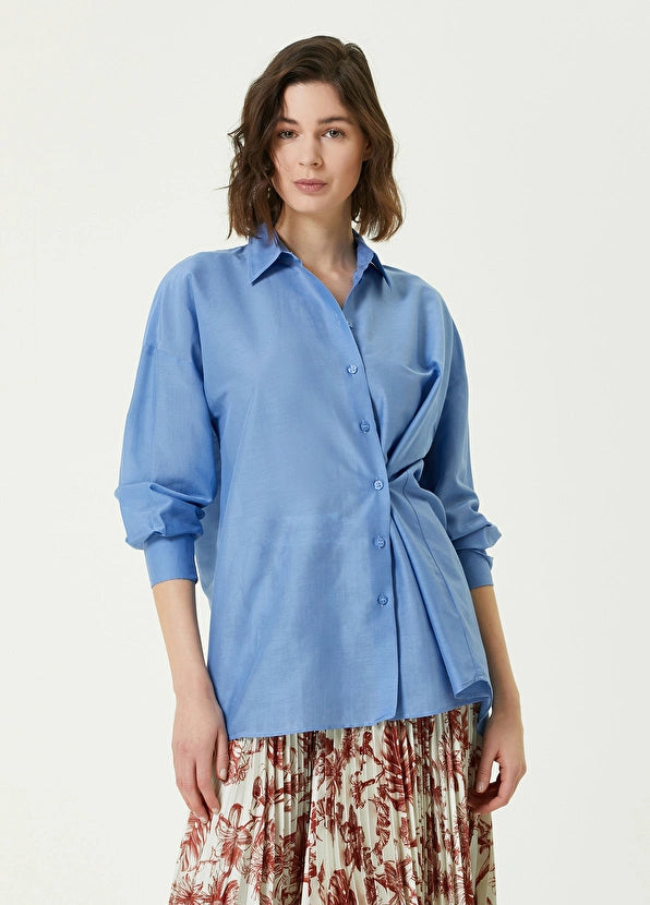 Beymen Collection Asymmetrical Tie Detailed Shirt Blue