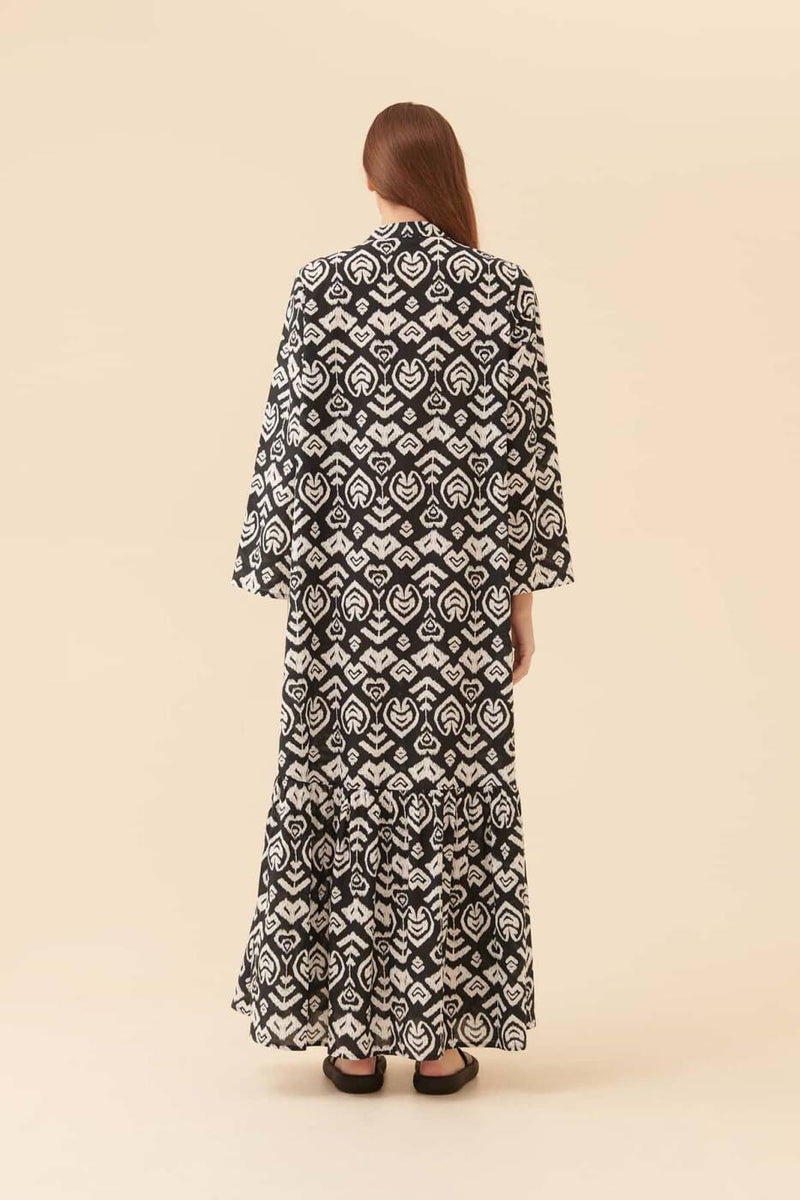 Roman Patterned Print Maxi Dress Black-White