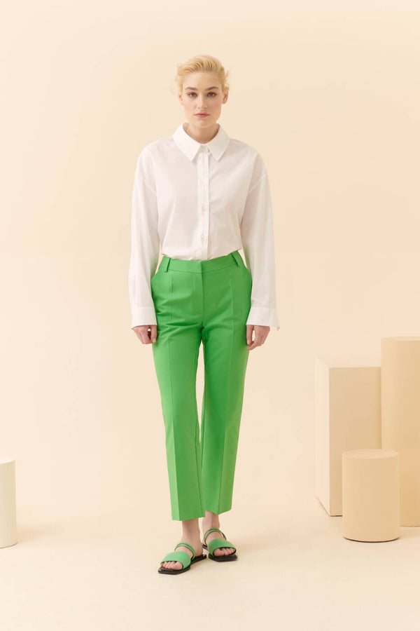 Roman Solid Straight Cut Trousers Green