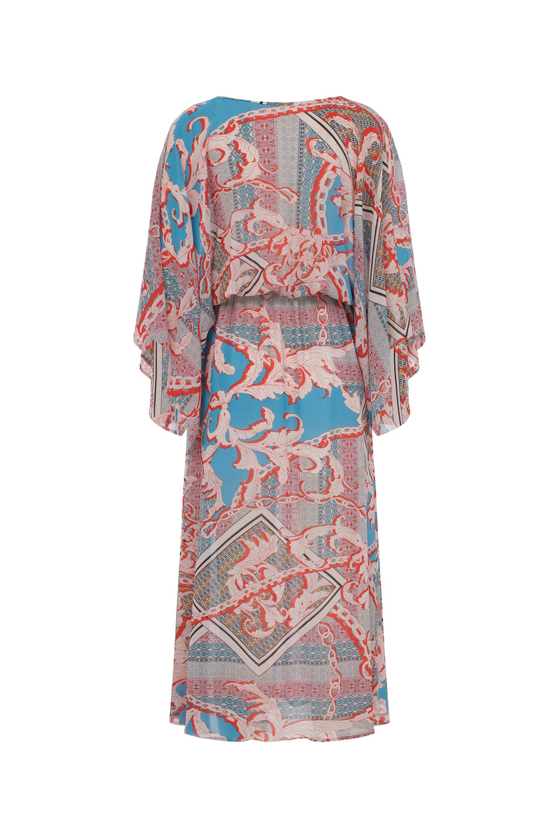 Roman Printed Midi Dress With Belt Multi Color
