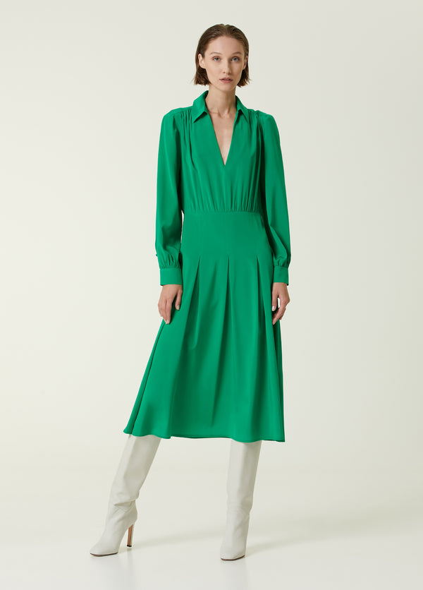 Beymen Collection V-Neck Midi Silk Shirt Dress Green